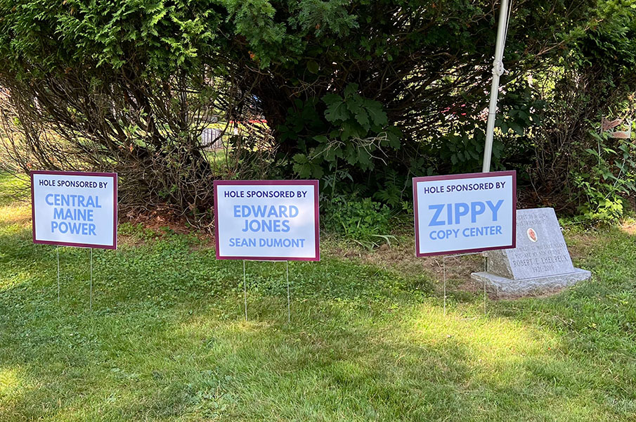 hole sponsor signs - Central Maine Power, Edward Jones, Zippy Copy Center