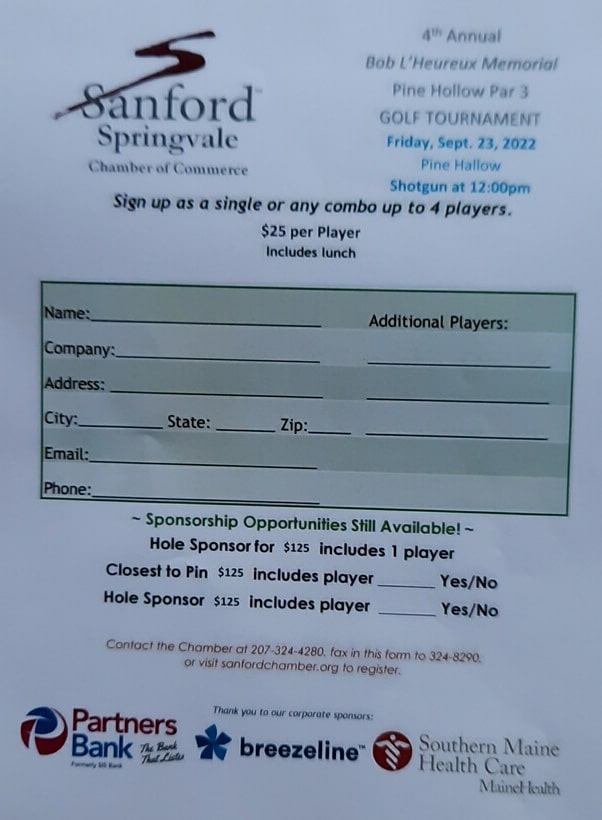 Sanford Chamber of Commerce Golf Tournament Registration Form